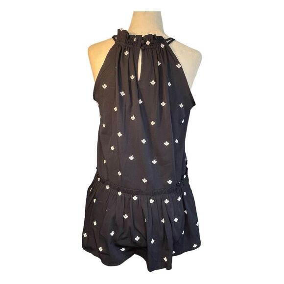 Loft Embroidered Floral Print Halter Top Navy Blue White Off The Shoulder Peplum - Picture 6 of 9